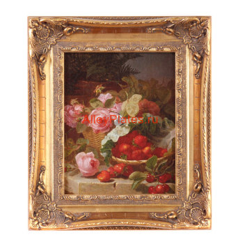 КАРТИНА "НАТЮРМОРТ С КЛУБНИКОЙ И РОЗАМИ" 37*32/25*20 СМ 