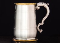 Английская оловянная пивная кружка с латунной отделкой