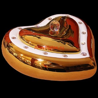 Шкатулка "Сердце", Swarovski, белая с декором золотого цвета, 20х20 cm 745APBO 