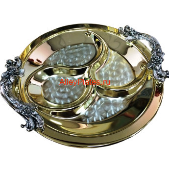 6116306 Менажница "MAUSY", из 4-х отсеков, с ручкой, цвет: золотой, d 28 cm 6116306 