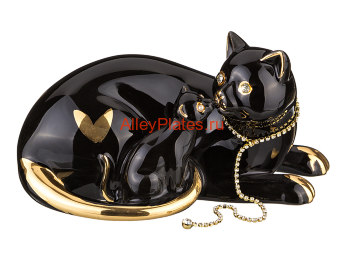 ФИГУРКА "КОШКА С КОТЕНКОМ" С ЦЕПОЧКОЙ ВЫСОТА=9 СМ.ДЛИНА=16 СМ. 