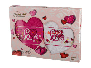 НАБОР ПОЛОТЕНЕЦ ИЗ 2 ШТ  "GURSAN LOVE"  50*90 СМ, 100% ХЛОПОК, ЯРКО-РОЗОВЫЙ 