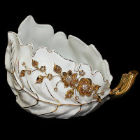 Ваза для фруктов "Лист", цвет: белый с золотой отд. и со стразами SW, L 25x35 cm, h 23 cm 75AP1BO