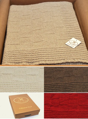 Плед 140х180 Quadro вязанные квадраты brown 75% лана 25% кашемир коробка 