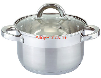 КАСТРЮЛЯ СО СТЕКЛЯННОЙ КРЫШКОЙ НЕРЖ. СТАЛЬ 5,1 Л. 22*13,5 СМ. 