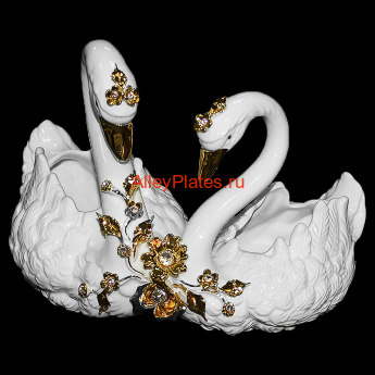 Кофетница "Два лебедя", Swarovski, белая с декором золотого цвета, L 17 cm, h 14 cm, 12+13AP1BO 
