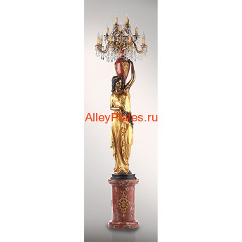 1598-FR-правая Лампа из бронзы"Девушка",цвет: бронзовый и золотой, колонна из красного мрамора, 2,7м 1598-FR-правая 